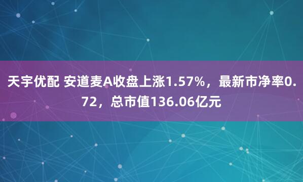 天宇优配 安道麦A收盘上涨1.57%，最新市净率0.72，总市值136.06亿元