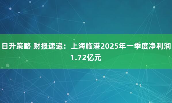 日升策略 财报速递：上海临港2025年一季度净利润1.72亿元